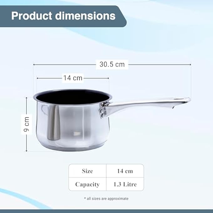 Buckingham Induction Deep Milk Pan With Xylan NonStick Coating And Double Lip Stainless Steel 14 Cm - Image 2