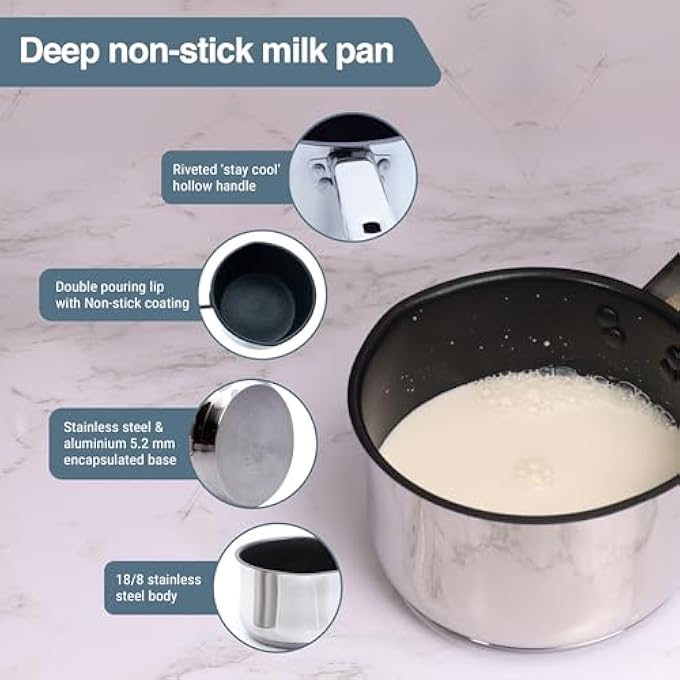 Buckingham Induction Deep Milk Pan With Xylan NonStick Coating And Double Lip Stainless Steel 14 Cm - Image 3