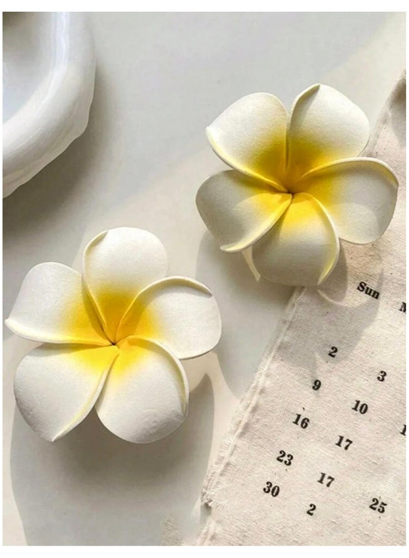 2 قطع مشبك شعر نسائي على شكل زهرة البلوميريا للشعر الأنيق اليومي, مناسبة لتثبيت خصلات الشعر الصغيرة. - Image 1