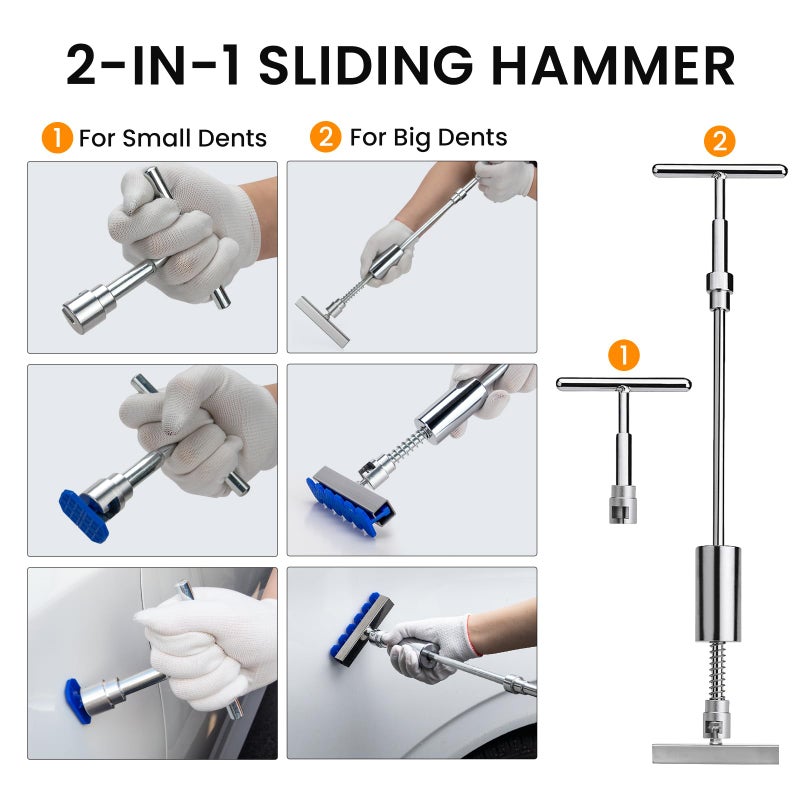 dark rescue Car Dent Puller Kit,Paintless Dent Removal Kit,Car Dent Repair Kit with Slide Hammer 2 in 1 T-bar, Bridge Puller,Golden Lifter,Dent Remover Tool for Car Hail Damage DIY Repair - Image 3