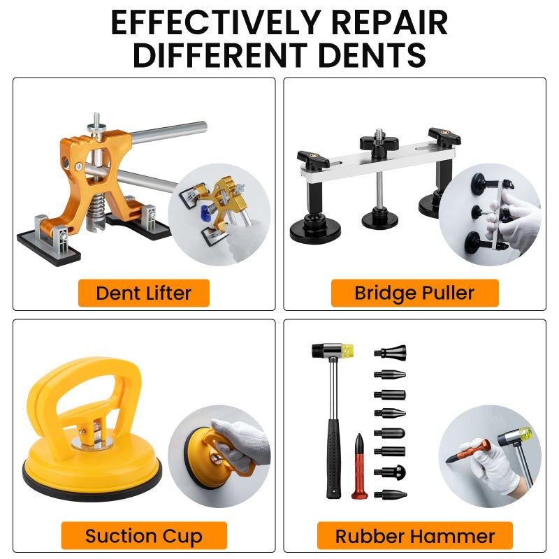 dark rescue Car Dent Puller Kit,Paintless Dent Removal Kit,Car Dent Repair Kit with Slide Hammer 2 in 1 T-bar, Bridge Puller,Golden Lifter,Dent Remover Tool for Car Hail Damage DIY Repair - Image 4