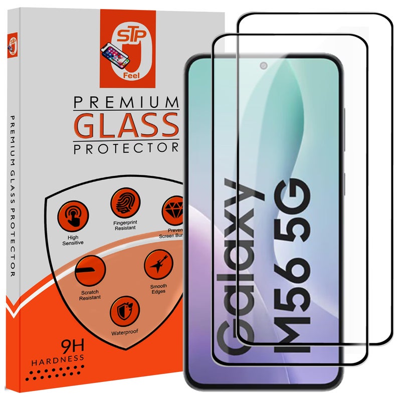 STP FEEL® Premium Tempered Glass Screen Protector Guard Compatible For Samsung Galaxy M56 5G (6.74 Inch, Pack of 2) | Edge to Edge Coverage With Easy to installation kit for Smartphone - Image 1