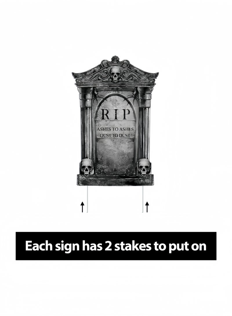 GGEROU Halloween Graveyard Decorations Outdoor, 6Pcs Tombstones Halloween Decor Yard Signs with Stakes, 35cm Tall Realistic Scary RIP Skeleton Headstones Yard Lawn Outside - Image 3
