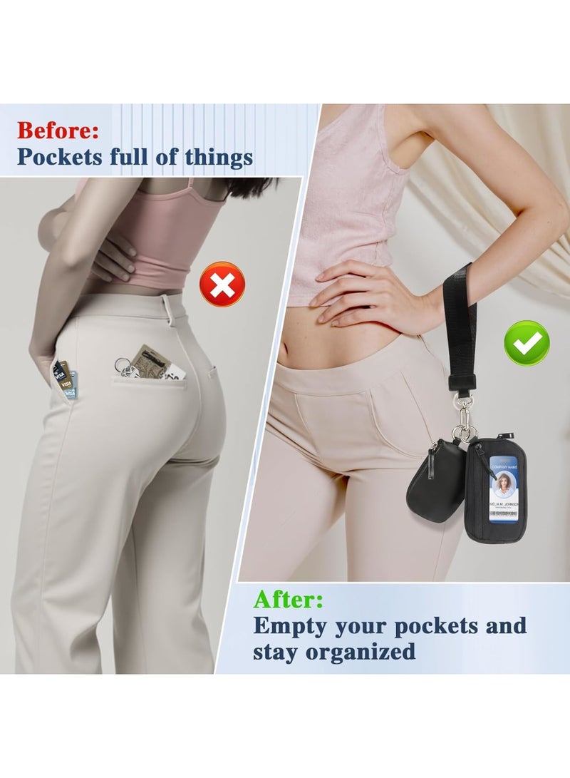 Barakah Mini Zip Around Wristlet Keychain Wallet for Women, Dual Pouch Detachable Coin Purse, Portable Small Wallet with Zipper Pocket & ID Window for Travel Workout Running Hiking(Black) - Image 5