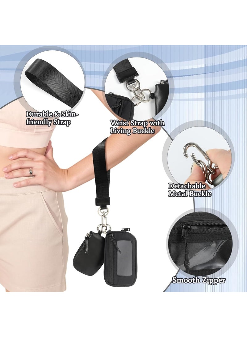 Barakah Mini Zip Around Wristlet Keychain Wallet for Women, Dual Pouch Detachable Coin Purse, Portable Small Wallet with Zipper Pocket & ID Window for Travel Workout Running Hiking(Black) - Image 3