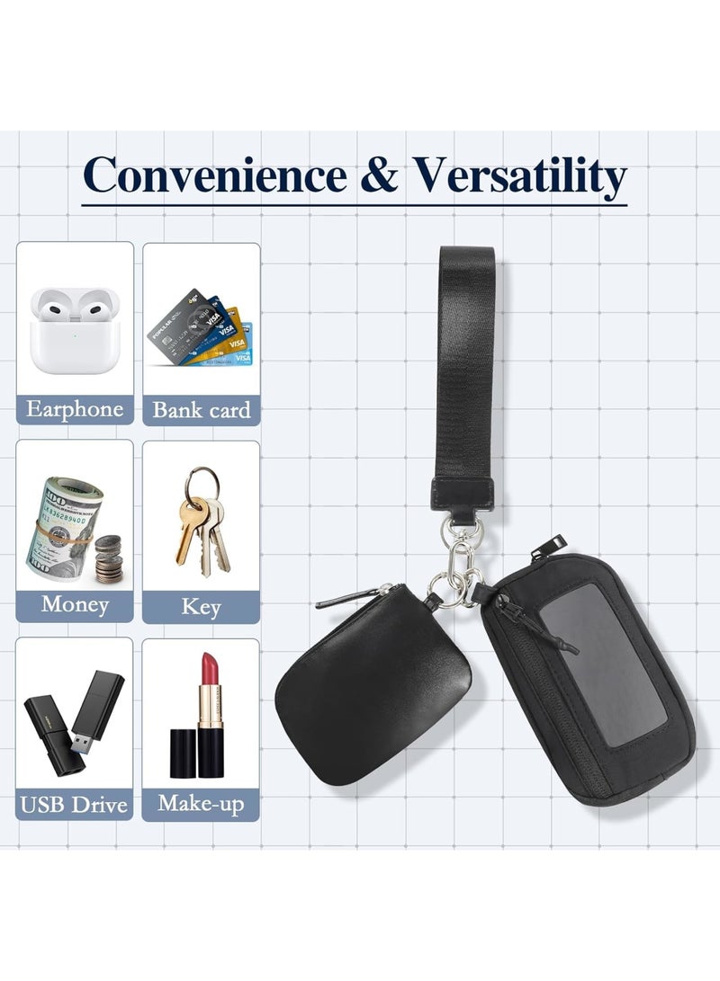 Barakah Mini Zip Around Wristlet Keychain Wallet for Women, Dual Pouch Detachable Coin Purse, Portable Small Wallet with Zipper Pocket & ID Window for Travel Workout Running Hiking(Black) - Image 4