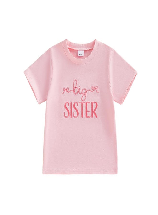 GOOCHEER Summer Big Sister Little Sister Matching Outfit Newborn Baby Girl Short Sleeve Romper Toddler Girl T-Shirt Tops (Pink-big sister, 2-3T) - Image 1