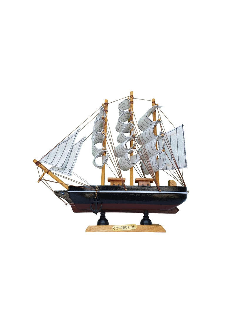 Handmade wooden sailboat made of wood and fabric, black, size 29 x 29 cm - Image 1