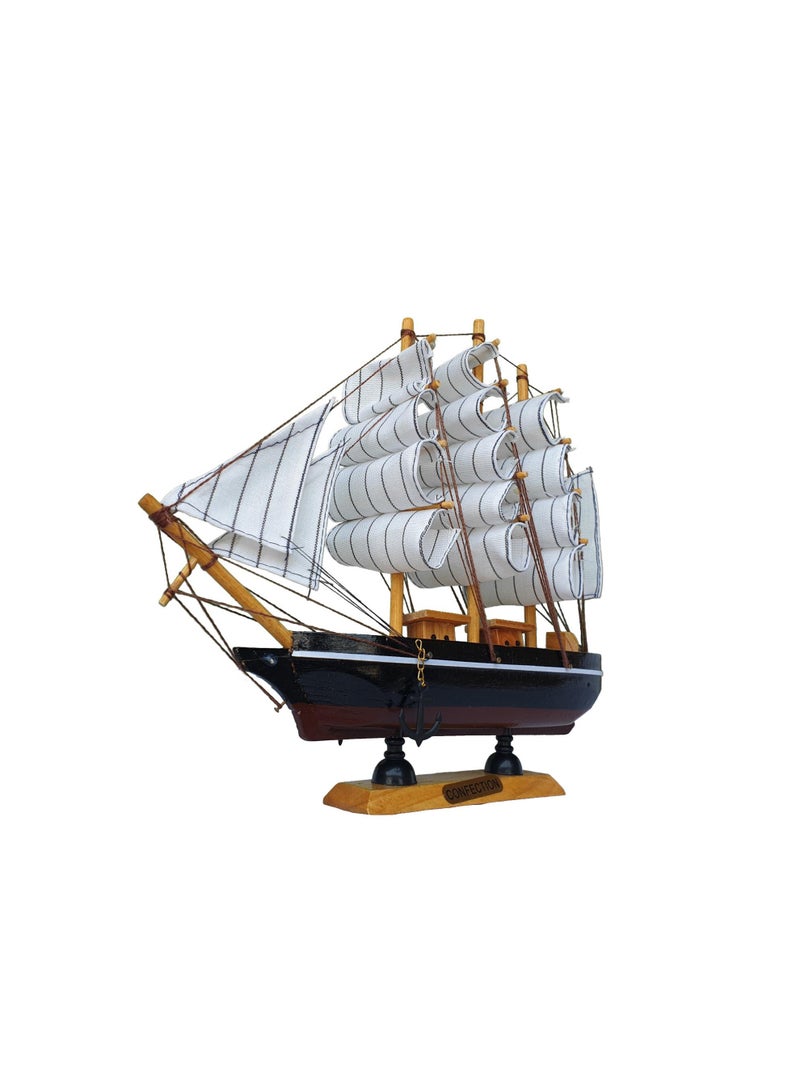 Handmade wooden sailboat made of wood and fabric, black, size 29 x 29 cm - Image 2