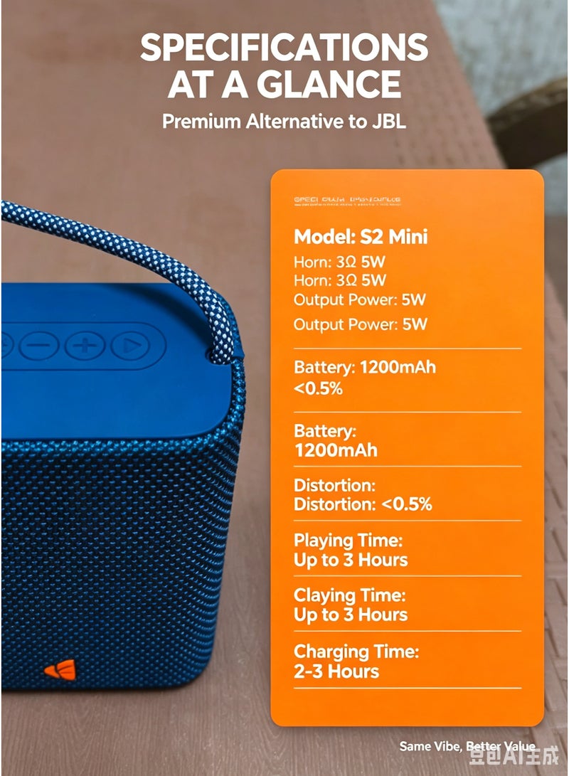 Kisonli S2 Mini Portable Wireless Speaker with RGB Lights, 5W Output & 1200mAh Battery - Image 3
