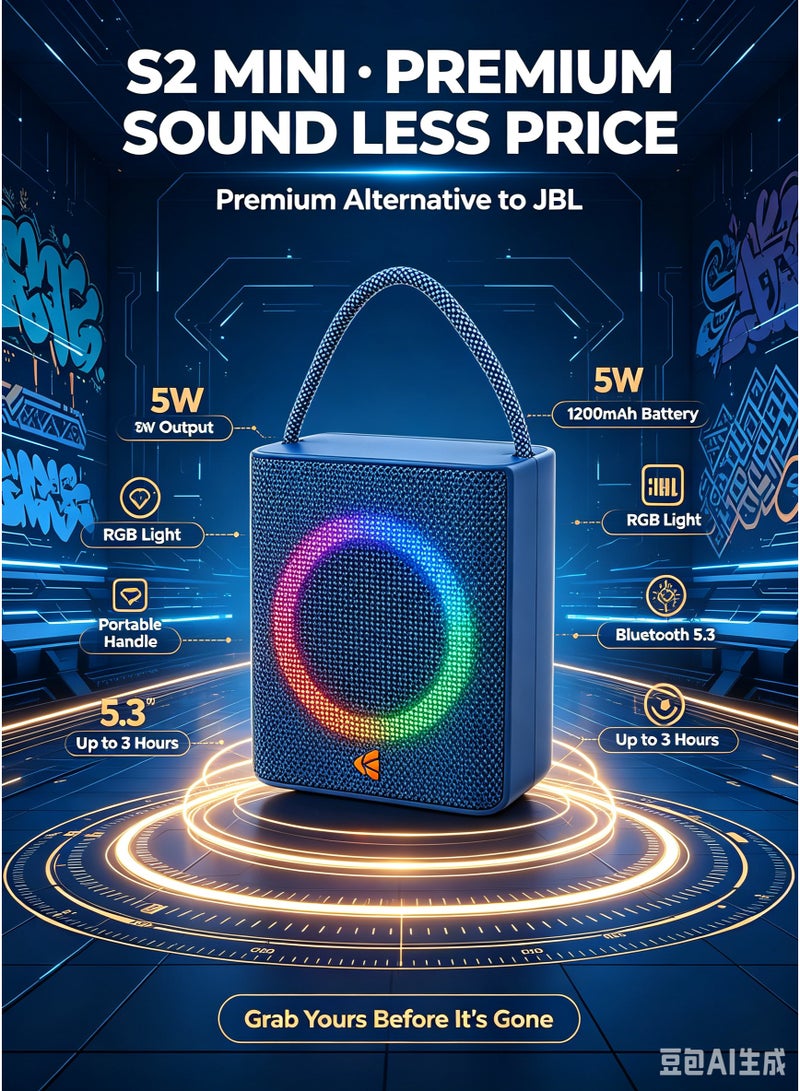 Kisonli S2 Mini Portable Wireless Speaker with RGB Lights, 5W Output & 1200mAh Battery - Image 2