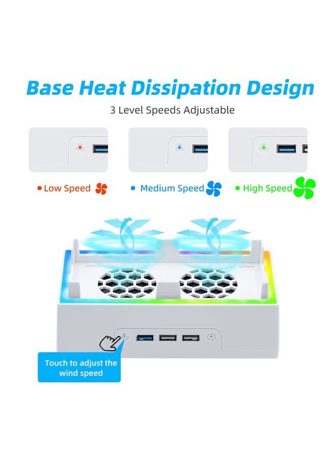 Mcbazel Wall Mount for Xbox Series S, Wall Mount Kit Accessories with Dual Cooling Fans & RGB Light, 3-Speed Adjustable Stand, Extra USB Ports, 2 Controller Holder for Xbox Series S Console - White - Image 2