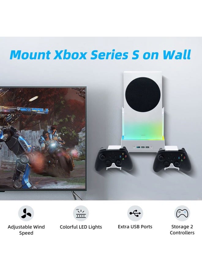 Mcbazel Wall Mount for Xbox Series S, Wall Mount Kit Accessories with Dual Cooling Fans & RGB Light, 3-Speed Adjustable Stand, Extra USB Ports, 2 Controller Holder for Xbox Series S Console - White - Image 5