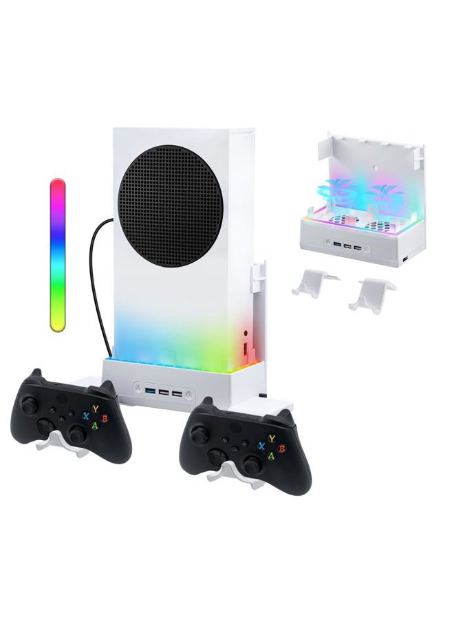 Mcbazel Wall Mount for Xbox Series S, Wall Mount Kit Accessories with Dual Cooling Fans & RGB Light, 3-Speed Adjustable Stand, Extra USB Ports, 2 Controller Holder for Xbox Series S Console - White - Image 1