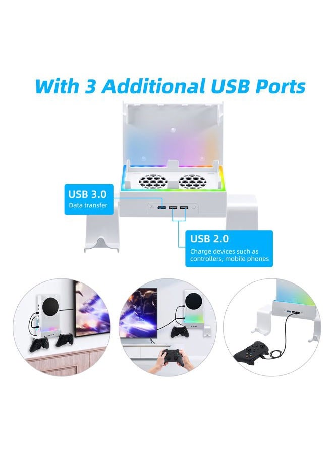 Mcbazel Wall Mount for Xbox Series S, Wall Mount Kit Accessories with Dual Cooling Fans & RGB Light, 3-Speed Adjustable Stand, Extra USB Ports, 2 Controller Holder for Xbox Series S Console - White - Image 3
