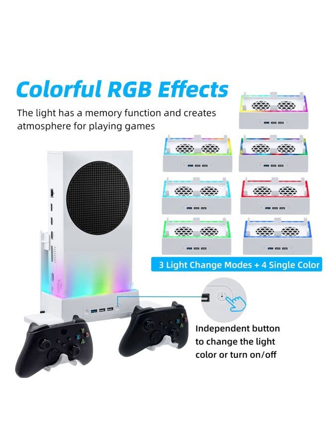 Mcbazel Wall Mount for Xbox Series S, Wall Mount Kit Accessories with Dual Cooling Fans & RGB Light, 3-Speed Adjustable Stand, Extra USB Ports, 2 Controller Holder for Xbox Series S Console - White - Image 4