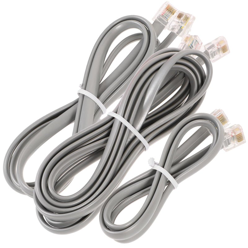 RJ12 6P6C مجموعة تمديد هاتفية 3 قطع كابل مسطح رمادي فضي 0.5م 1م 2م - Image 2
