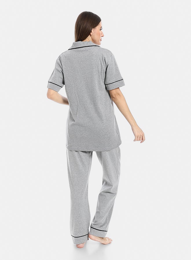 Red Circle Turn Down Collar Elastic Waist Pajama Set - Image 3