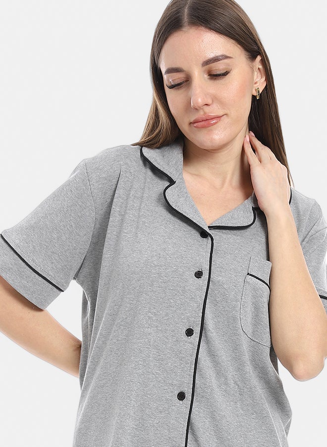 Red Circle Turn Down Collar Elastic Waist Pajama Set - Image 4