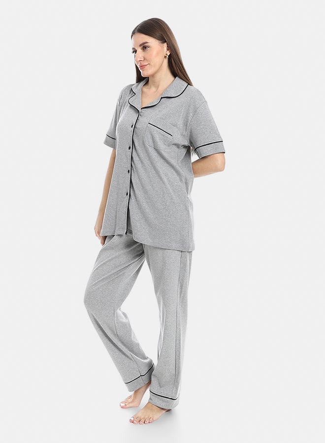 Red Circle Turn Down Collar Elastic Waist Pajama Set - Image 2