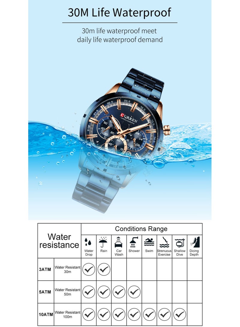 كارين ساعة يد رجالية رياضية من CURREN، تعمل بنظام الكرونوغراف الكوارتز، مزودة بعقارب مضيئة، مصنوعة من الفولاذ المقاوم للصدأ، مع عرض التاريخ. - Image 5