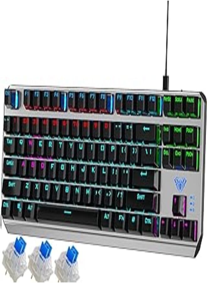 AULA F3087 Mechanical Gaming Keyboard with RGB Rainbow Backlit, ABS Keycaps, 87 Keys Anti-Ghosting Ergonomic USB-C Wired Computer Keyboards for Windows PC (Blue Switch, Black KeyCaps) | HighEnd