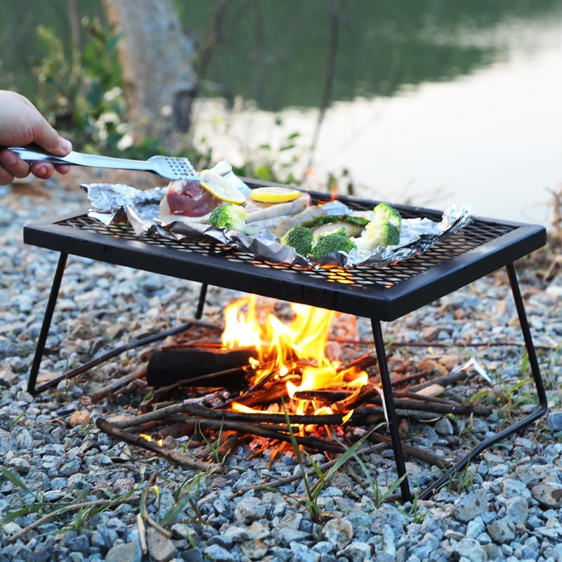 CAMPMAX 17" Folding Campfire Grill Grate, Portable Heavy Duty Steel Over Fire Camp Grill for Outdoor Camping Cooking Fire Pit, Black - Image 3