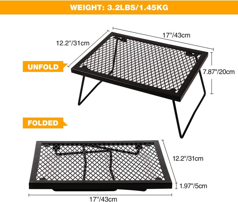 CAMPMAX 17" Folding Campfire Grill Grate, Portable Heavy Duty Steel Over Fire Camp Grill for Outdoor Camping Cooking Fire Pit, Black - Image 2