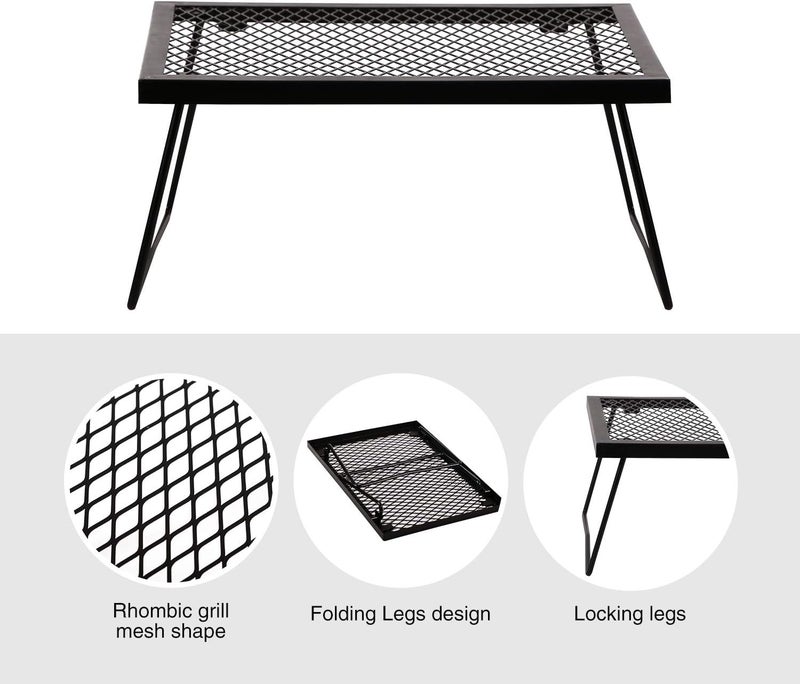 CAMPMAX 17" Folding Campfire Grill Grate, Portable Heavy Duty Steel Over Fire Camp Grill for Outdoor Camping Cooking Fire Pit, Black - Image 4