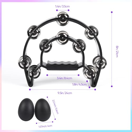 JAVIK Tambourine Double Row Metal Jingles Bell Hand Held Percussion Half Moon Tambourines Musical Instrument for Adults Kids Party, KTV, Events, Church (Black) - Image 5