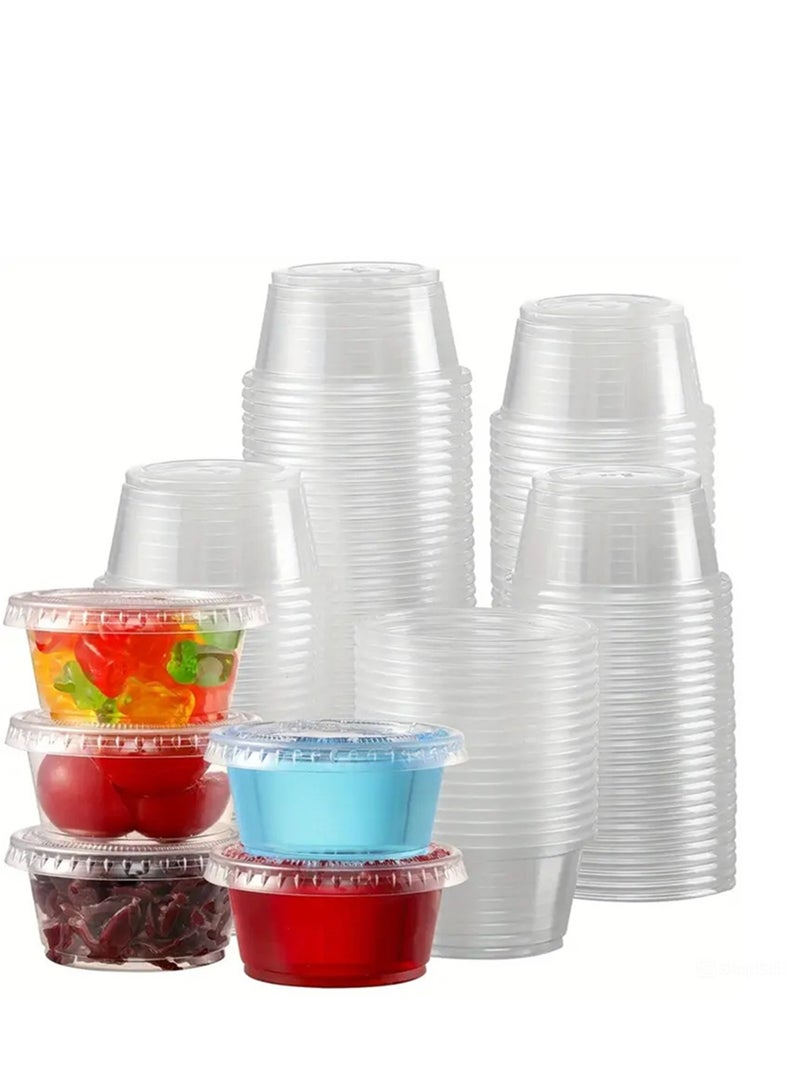 Lavish 100Pcs Plastic Portion Cups with Lids 2Oz-60ml | Disposable Mini Cups for Sauces Dips Salad Dressing Snacks Meal Prep | Leak Proof Stackable Durable Reusable - Image 1