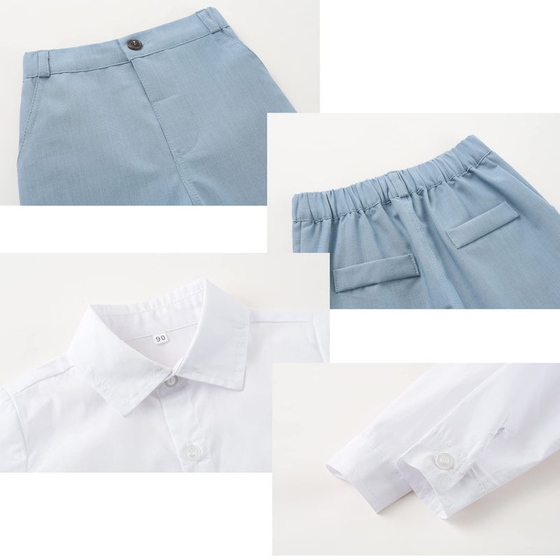 Kimocat Boys 3Pcs Clothing Sets Cotton Long Sleeve Bowtie Shirts +Vest +Pants Casual Suit Light Blue - Image 5