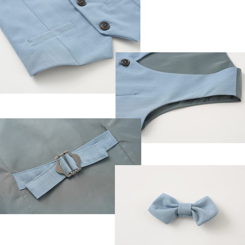 Kimocat Boys 3Pcs Clothing Sets Cotton Long Sleeve Bowtie Shirts +Vest +Pants Casual Suit Light Blue - Image 4