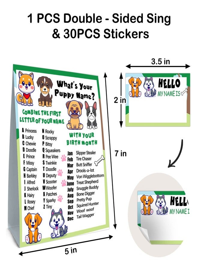 UBLURO What's Your Puppy Name Game, Puppy Birthday Party Sign for Boys and Girls, Holiday Activity, Birthday Game for Kids and Adult Parties (1 Puppy Theme Sign and 30 Name Tag Stickers) - Image 2