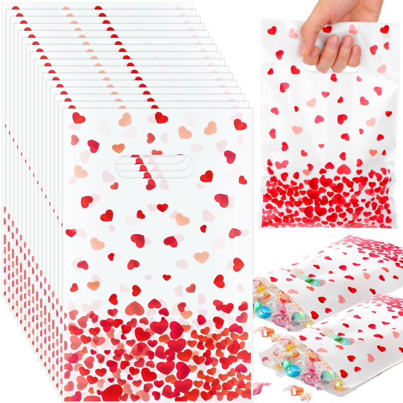 GliCraft 100 Pcs Mother's Day Heart Gift Bags with Handle 9.84'' x 6.5'' Plastic Falling Heart Design Treat Goodie Bags for Mother's Day Gifts Wrapping Wedding Party Favors Supplies Decoration - Image 1