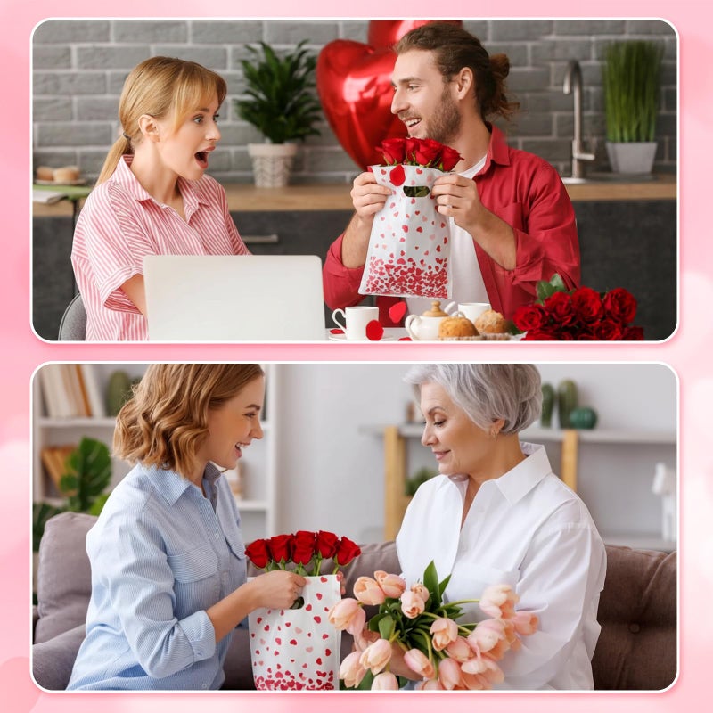 GliCraft 100 Pcs Mother's Day Heart Gift Bags with Handle 9.84'' x 6.5'' Plastic Falling Heart Design Treat Goodie Bags for Mother's Day Gifts Wrapping Wedding Party Favors Supplies Decoration - Image 2