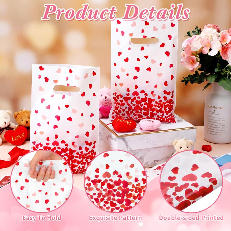GliCraft 100 Pcs Mother's Day Heart Gift Bags with Handle 9.84'' x 6.5'' Plastic Falling Heart Design Treat Goodie Bags for Mother's Day Gifts Wrapping Wedding Party Favors Supplies Decoration - Image 5