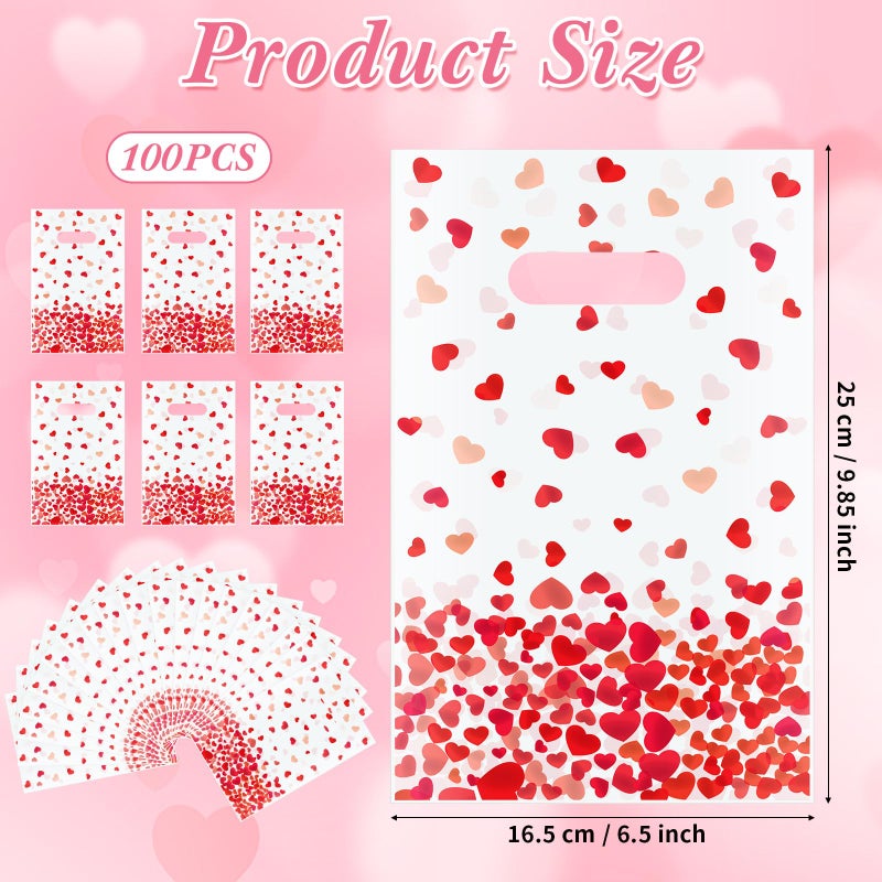 GliCraft 100 Pcs Mother's Day Heart Gift Bags with Handle 9.84'' x 6.5'' Plastic Falling Heart Design Treat Goodie Bags for Mother's Day Gifts Wrapping Wedding Party Favors Supplies Decoration - Image 3