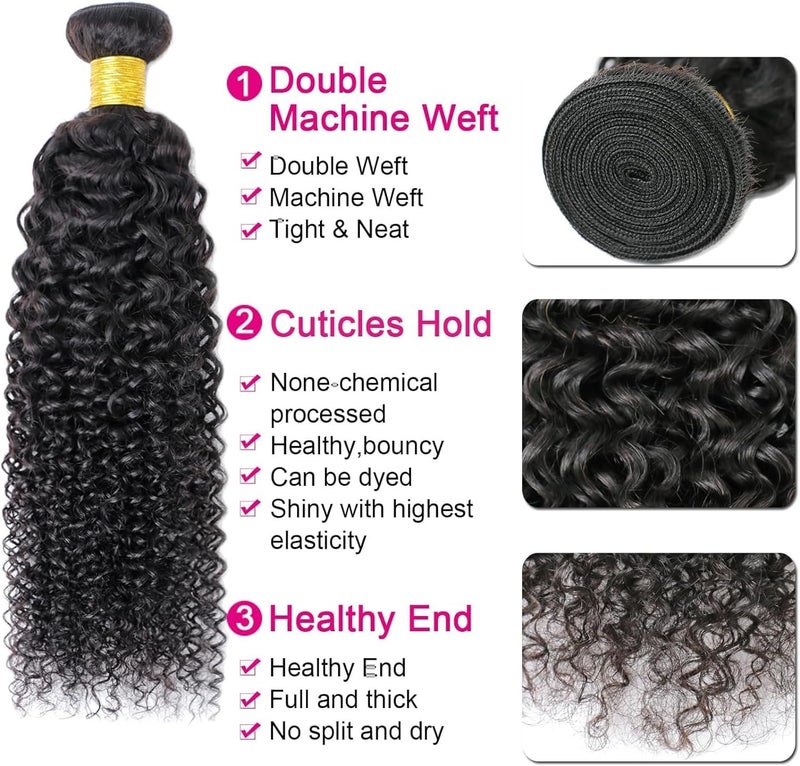 Selina 14Inch Curly Bundles Human Hair Unprocessed Remy Hair Extensions Brazilian Virgin Human Hair 100 Gram/Bundle Natural Color (14Inch,Curly) - Image 2