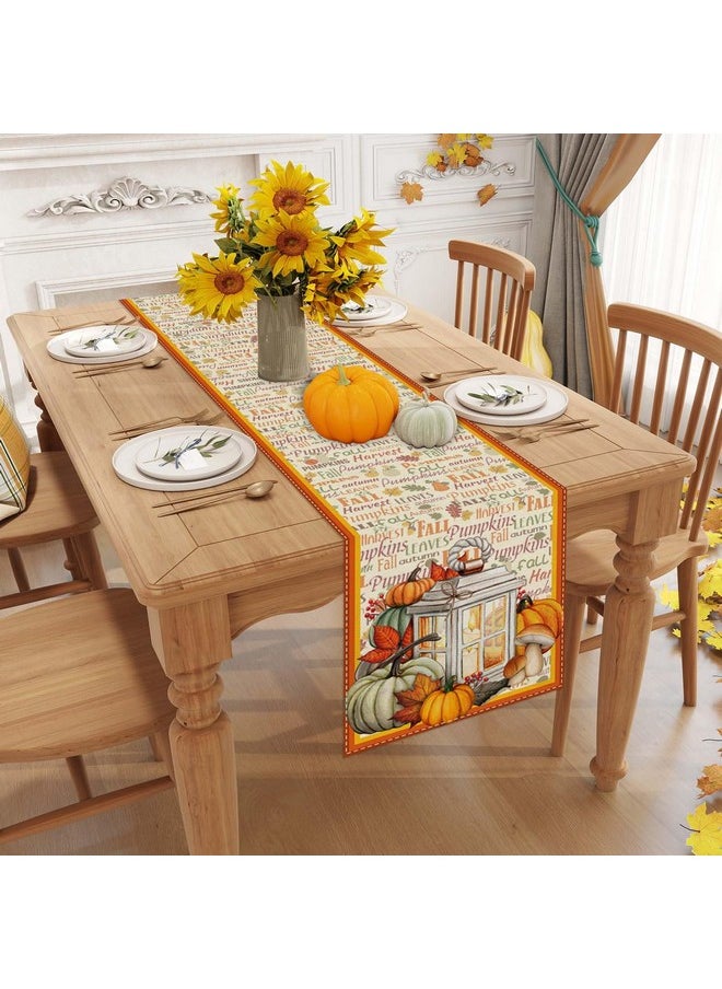 Jiudungs - Linen Fall Table Runner 36 Inches Long Farmhouse Fall Leaves Pumpkin Table Decor Fall Autumn Thanksgiving Home Kitchen Dining Room Table Decorations - Image 1