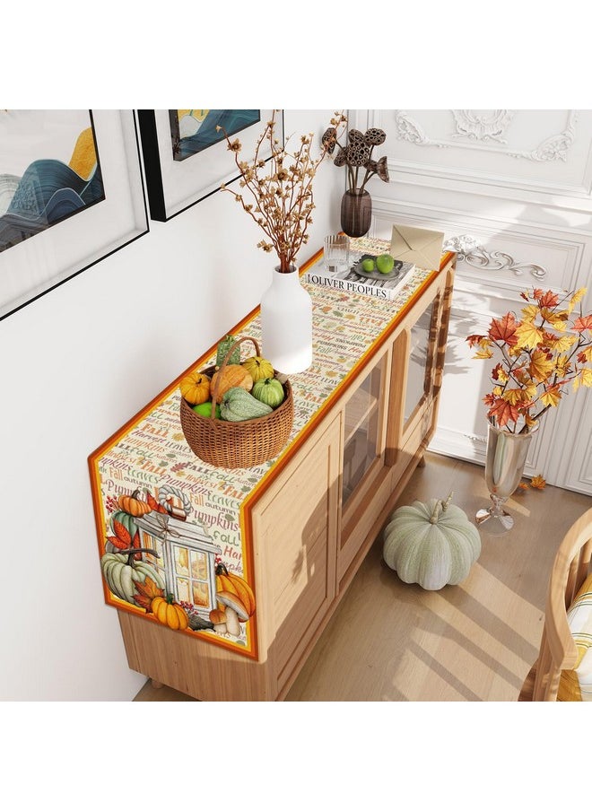 Jiudungs - Linen Fall Table Runner 36 Inches Long Farmhouse Fall Leaves Pumpkin Table Decor Fall Autumn Thanksgiving Home Kitchen Dining Room Table Decorations - Image 1