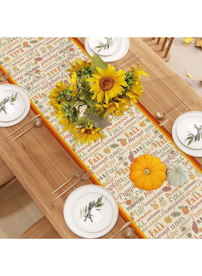 Jiudungs - Linen Fall Table Runner 36 Inches Long Farmhouse Fall Leaves Pumpkin Table Decor Fall Autumn Thanksgiving Home Kitchen Dining Room Table Decorations - Image 1
