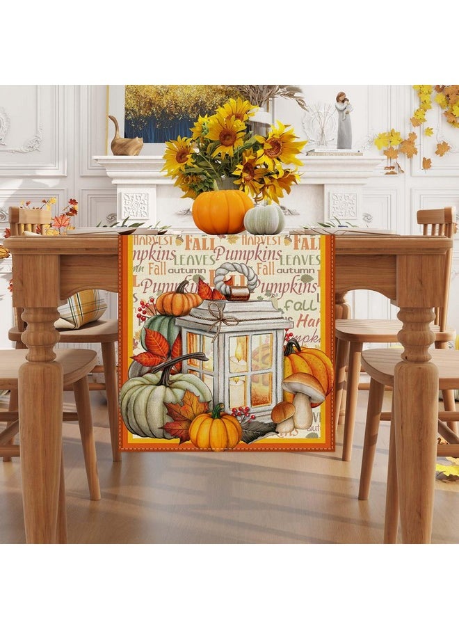 Jiudungs - Linen Fall Table Runner 36 Inches Long Farmhouse Fall Leaves Pumpkin Table Decor Fall Autumn Thanksgiving Home Kitchen Dining Room Table Decorations - Image 1