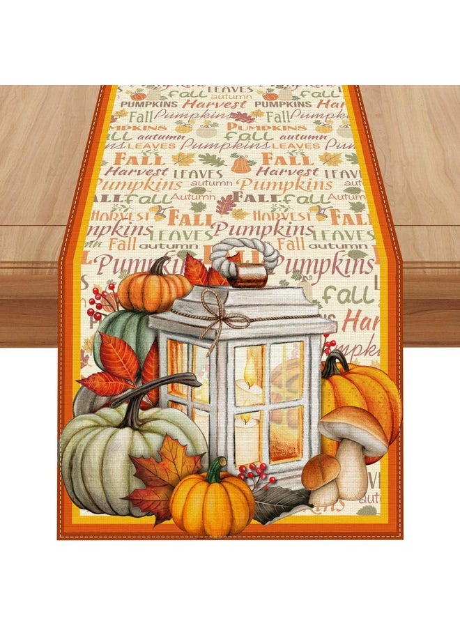 Jiudungs - Linen Fall Table Runner 36 Inches Long Farmhouse Fall Leaves Pumpkin Table Decor Fall Autumn Thanksgiving Home Kitchen Dining Room Table Decorations - Image 1