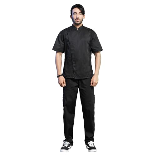 TopTie Unisex Short Sleeve Chef Coat Jacket, Black with Mesh Side - Image 5