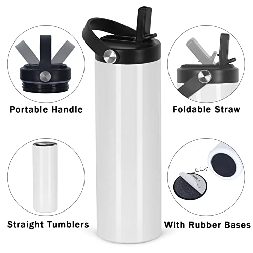 Micellwuu 8 Pack Sublimation Tumbler Bulk 20oz Skinny Straight, Double Wall Stainless Steel Tumblers with Portable Handle, Individually Boxed - Image 5