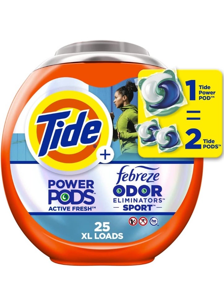 Tide Power Pods Laundry Detergent Pacs with Febreze Sport, 25 Count, Febreze Freshness with Sport Odor Defense