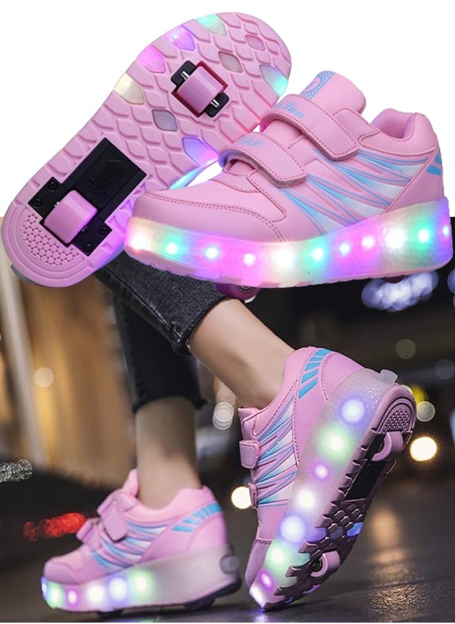 TAPIT Roller Skates Kids Roller Shoes Boys Girls Sneakers with Wheels Flashing Sport Sneaker Rechargeable Roller Skates Children's Gift (A)  - Image 1