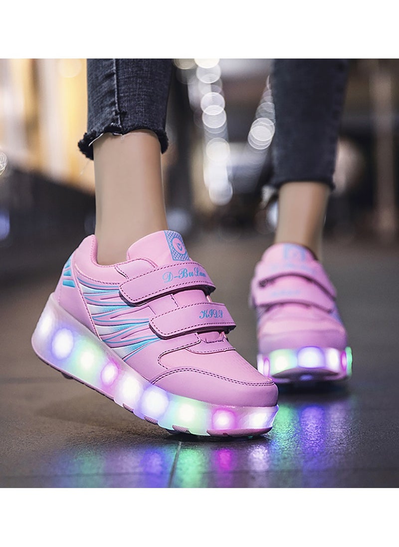 TAPIT Roller Skates Kids Roller Shoes Boys Girls Sneakers with Wheels Flashing Sport Sneaker Rechargeable Roller Skates Children's Gift (A)  - Image 2