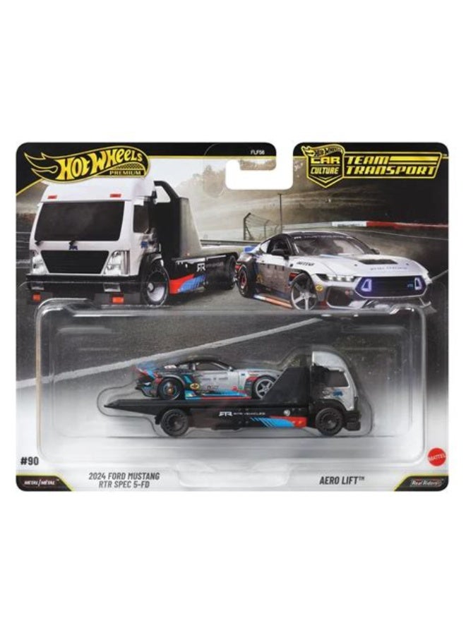 Hot Wheels Car Culture Team Transport Set, 2024 Ford Mustang RTR Spec 5-FB & Aero Lift Diecast Vehicles - Image 1